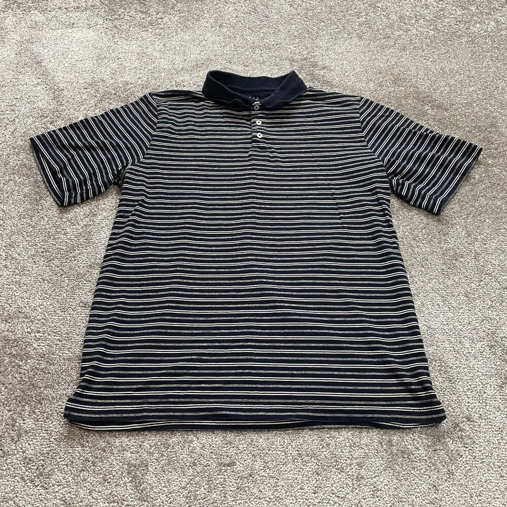 Basic Editions Polo Shirt Mens Large Blue Striped Golf Rugby Preppy Collared